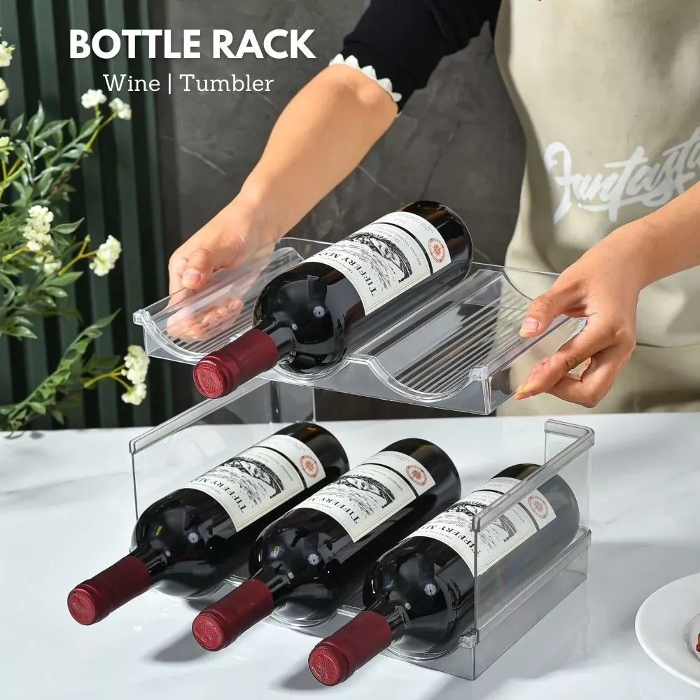 LOCAUPIN stackable transparent bottle storage rack for the fridge, front view