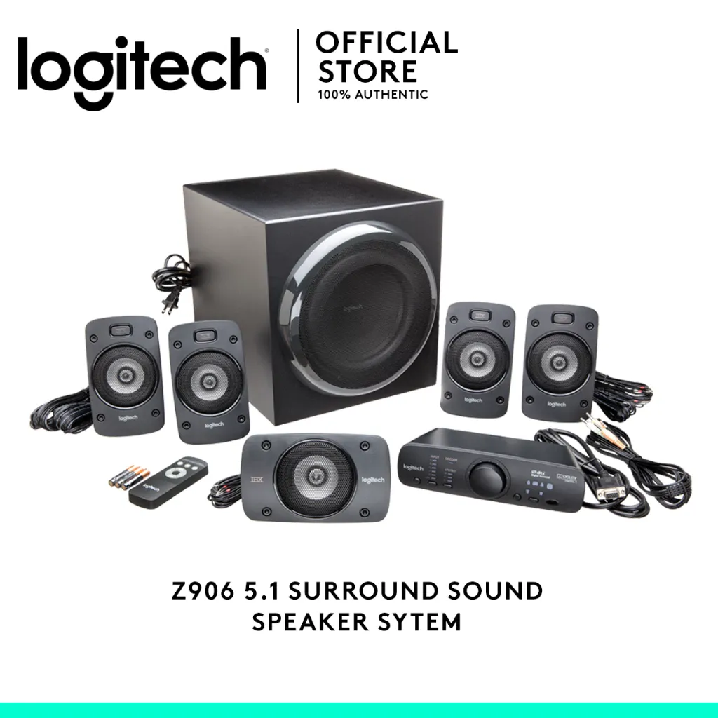 Logitech Z906 5.1 surround sound speaker system with subwoofer, satellites and control console