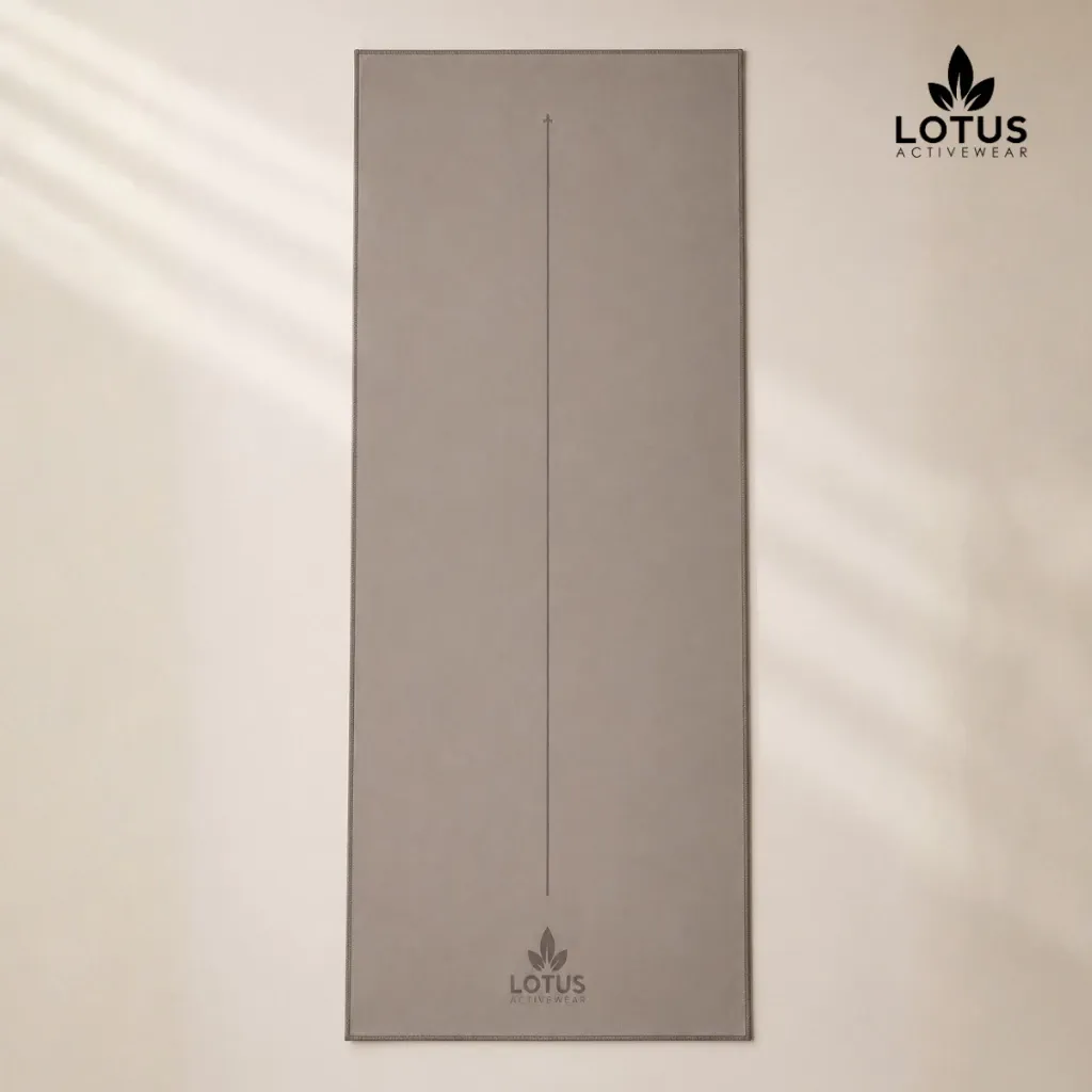 Lotus Activewear non-slip microfiber yoga towel laid over a mat