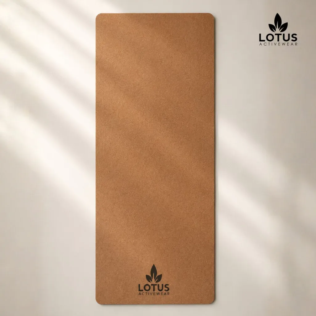 Lotus Activewear Origin 4mm natural-cork yoga mat rolled out
