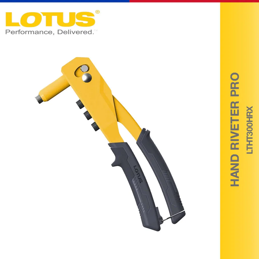 Lotus LTHT300HRX Pro hand riveter with steel construction and comfort grip handles