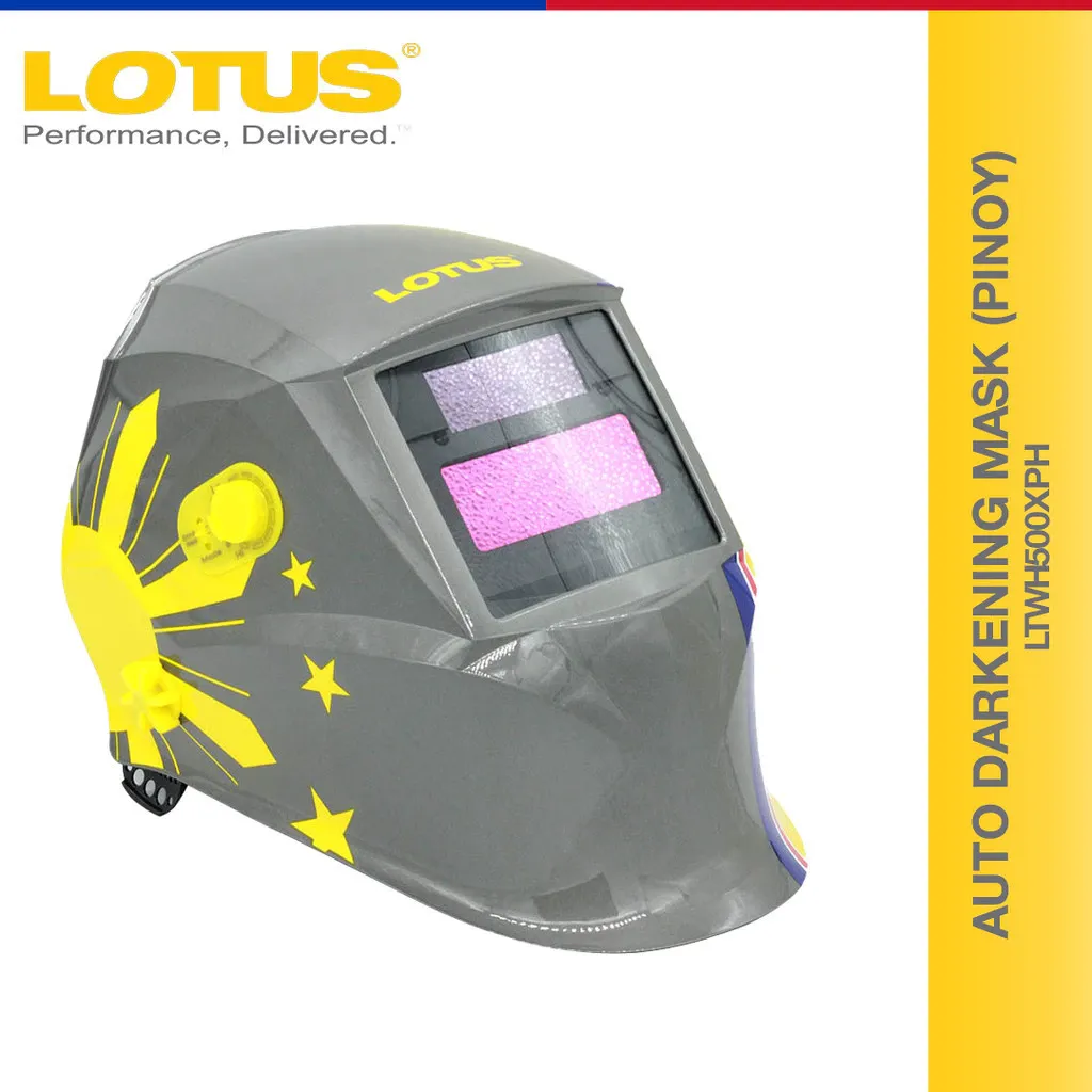 Lotus LTWH500XPH Pinoy auto darkening welding mask with Philippine flag graphic shell, front view