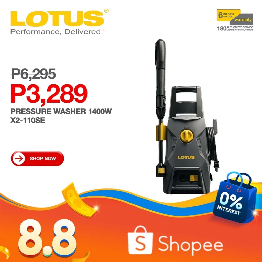 Lotus X2-110SE 1400W pressure washer with spray gun and high pressure hose