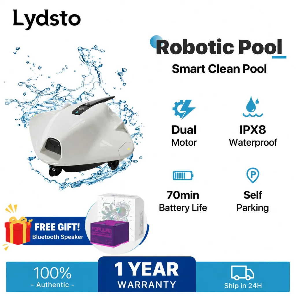 Lydsto PC03 cordless robotic pool cleaner in blue and white