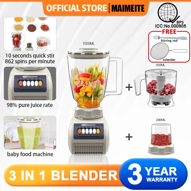 Maimeite 3-in-1 high power blender, juicer and chopper in white