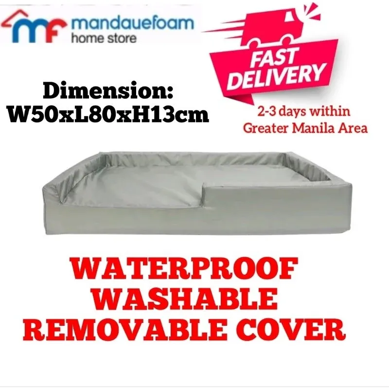 Mandaue Foam grey dog bed with raised sides on three edges and a removable waterproof cover, shown from the front