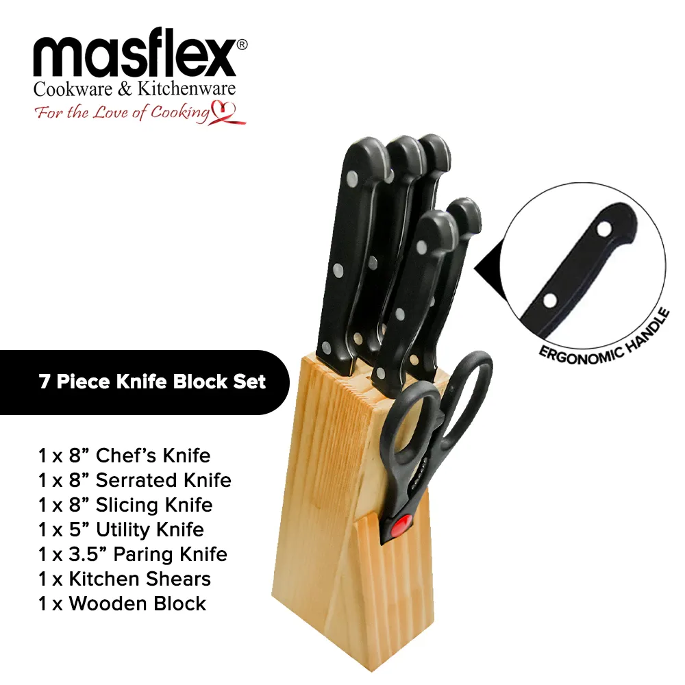 Masflex OW-7KB 7-piece knife block set with wooden block