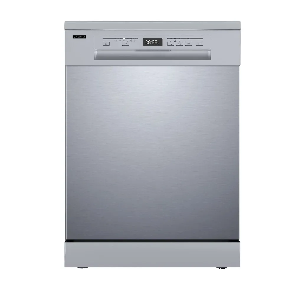 Maximus MAX-D005US full-width stainless steel freestanding dishwasher with front control panel, front view