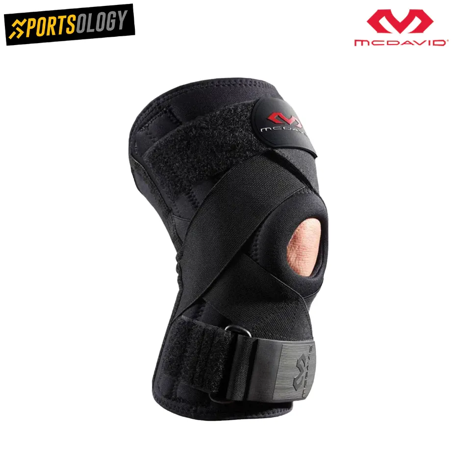 McDavid 425 Level 2 black neoprene knee support with steel stays and elastic cross straps
