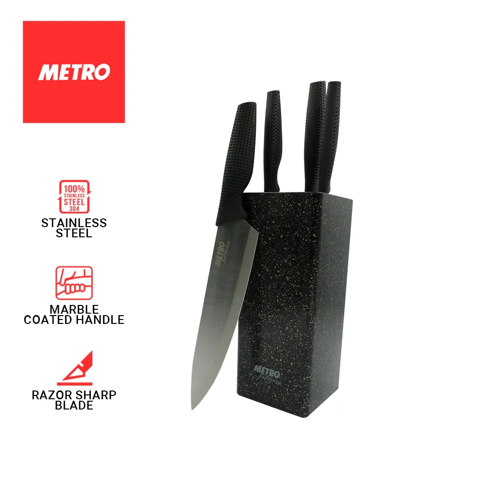 Metro Cookwares Primera MKB 5359 5-piece knife set with black handles, front view
