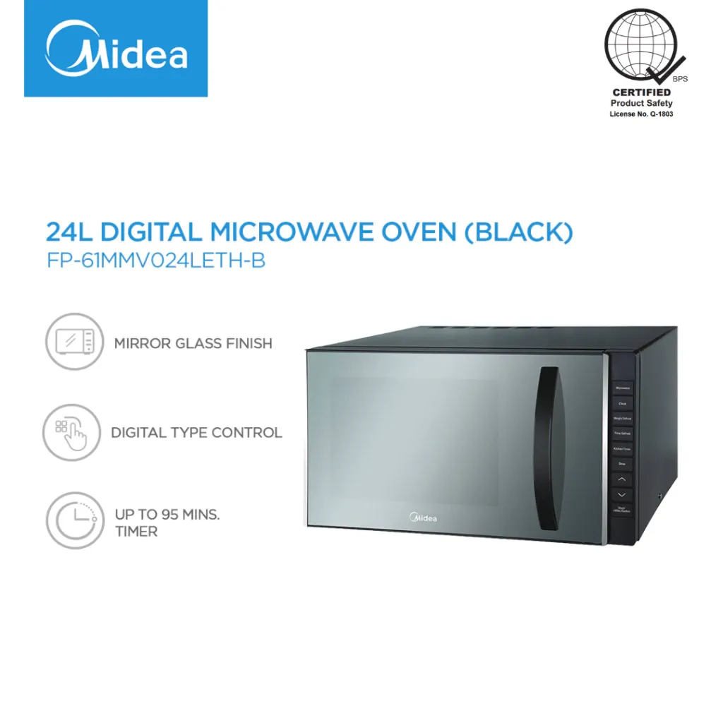 Midea 24L digital microwave oven with mirror glass finish