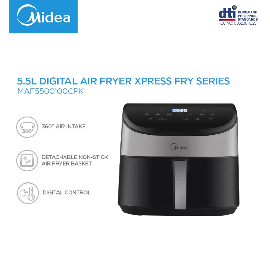 Midea 5.5L digital air fryer, Express Fry series, front view