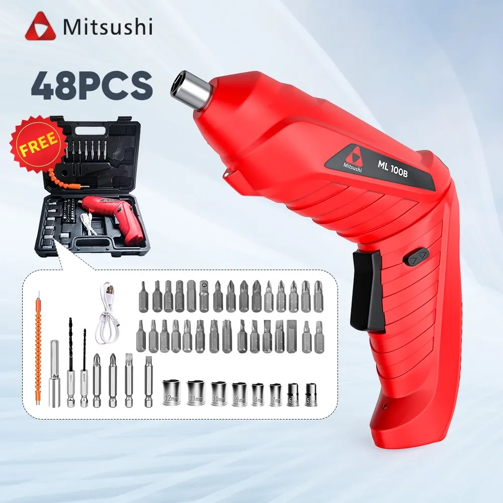 Mitsushi ML100B 4.8V foldable cordless screwdriver with 48-piece bit and socket kit