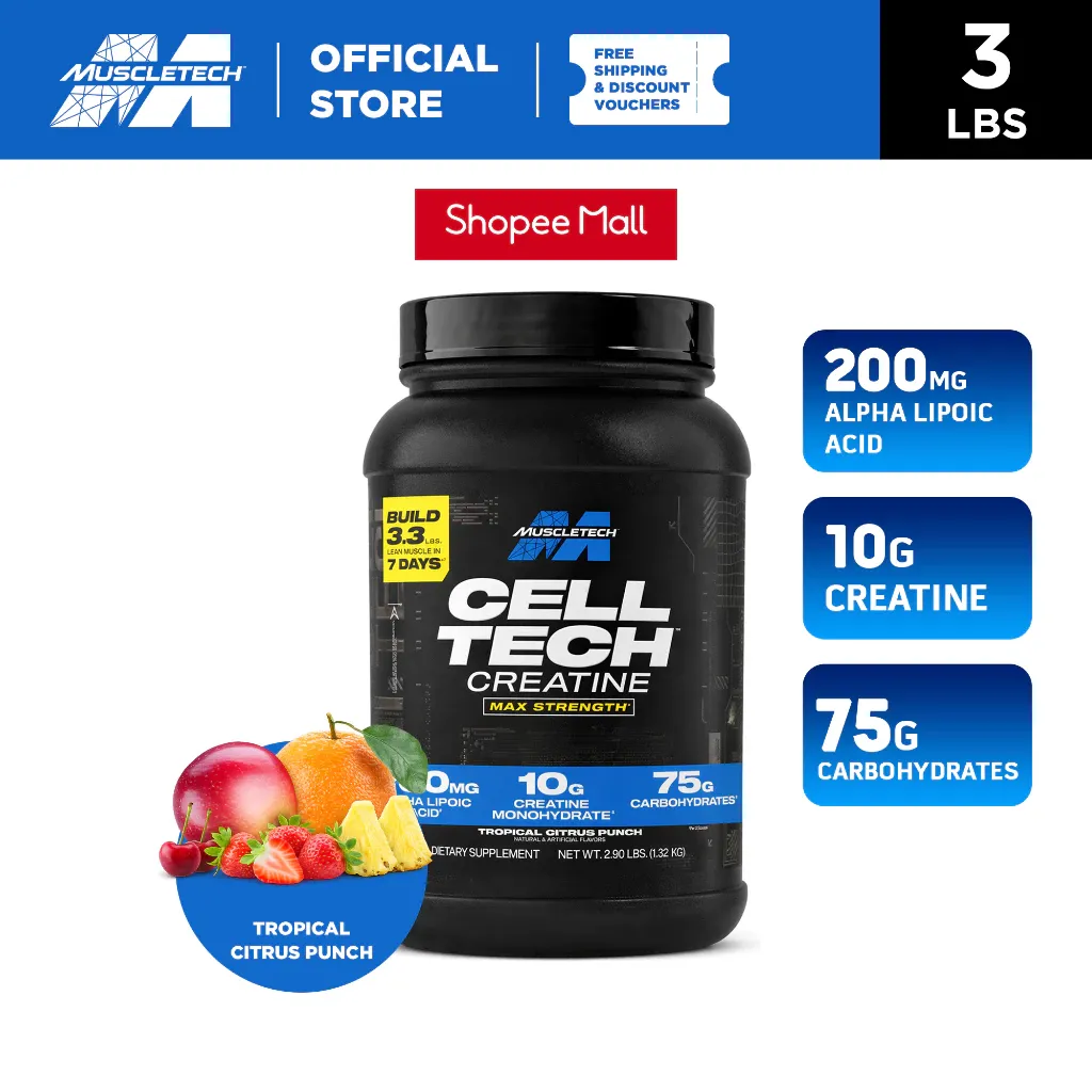 MuscleTech Cell-Tech Creatine tub, 3 pounds, front label