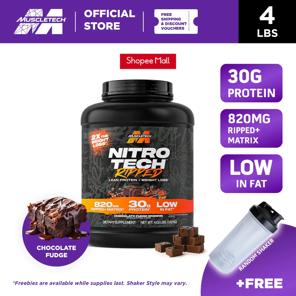 MuscleTech Nitro-Tech Ripped Whey Protein 4 lbs (Free Shaker)