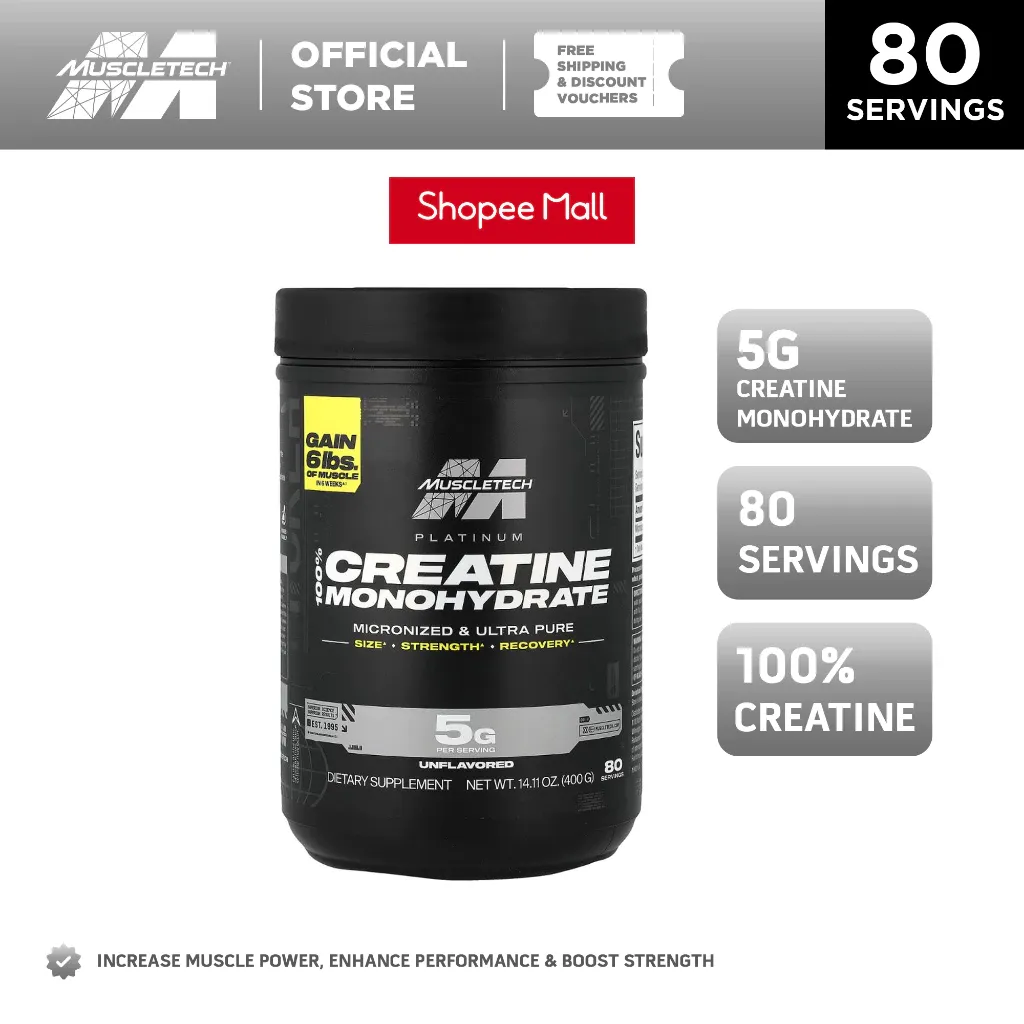 MuscleTech Platinum Creatine tub, 80 servings, front label