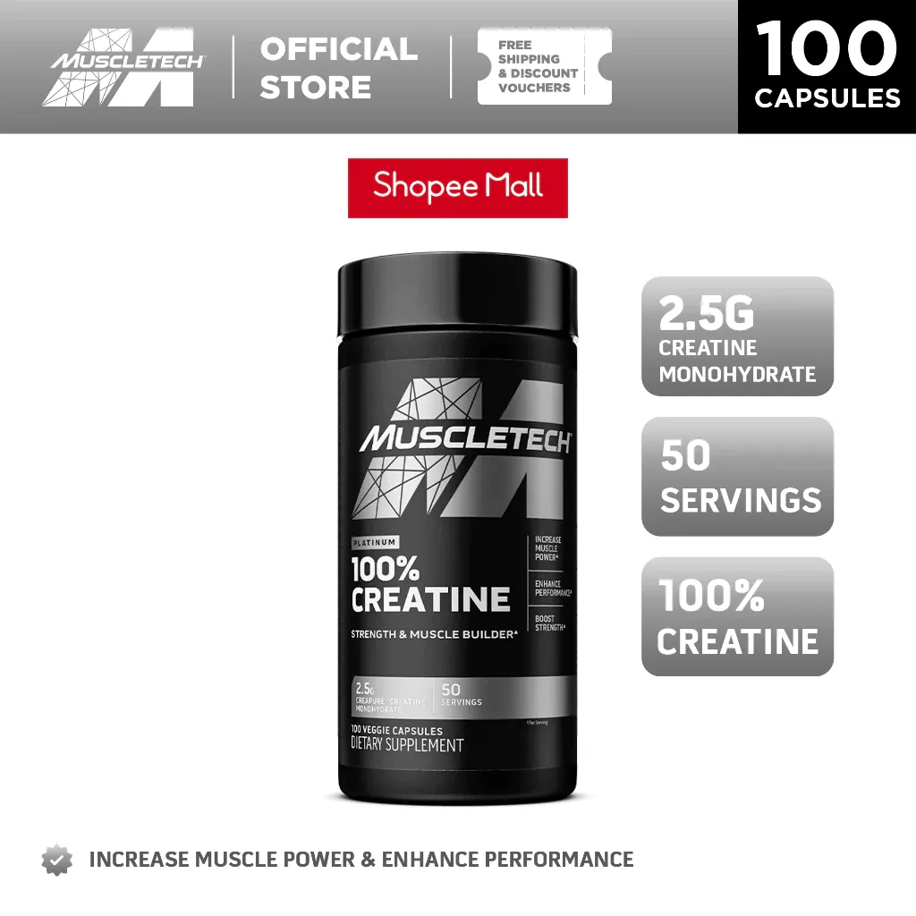 MuscleTech Platinum 100% Creatine veggie capsules bottle, 100-count