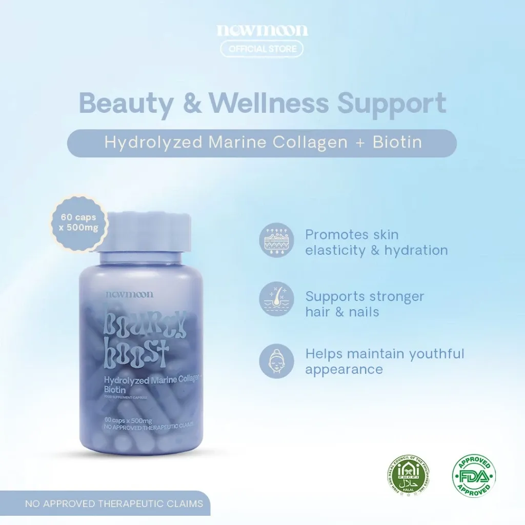 New Moon Bouncy Boost collagen and biotin capsule bottle, 60-count
