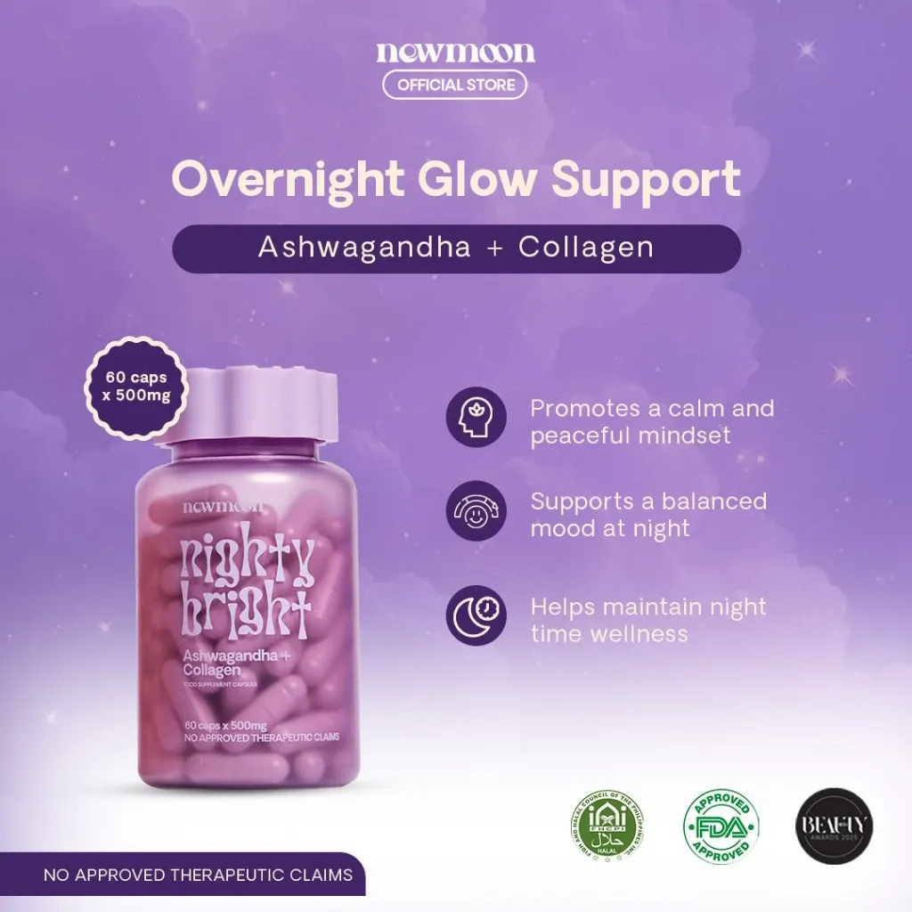 New Moon Nighty Bright Ashwagandha and Collagen capsule bottle, 60-count