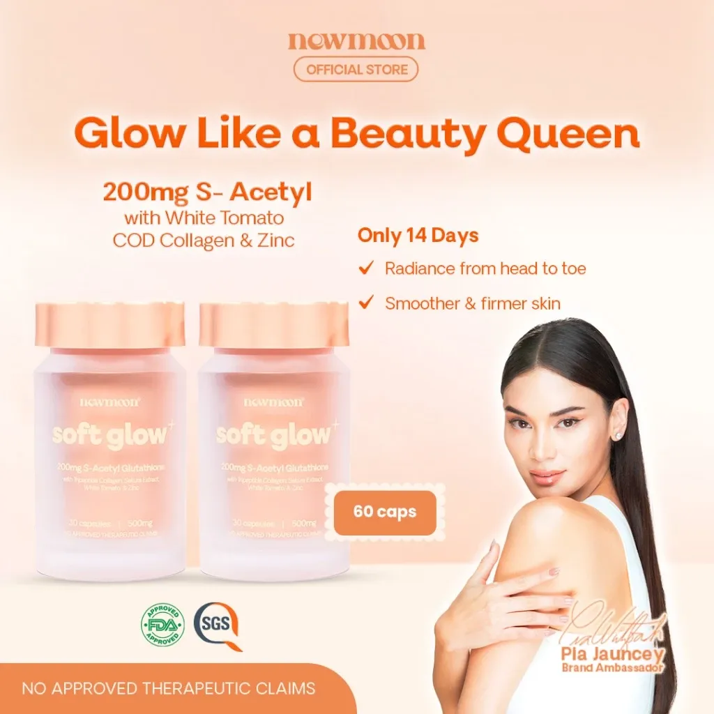New Moon Soft Glow Plus S-Acetyl Glutathione and Collagen capsule bottle, 60-count