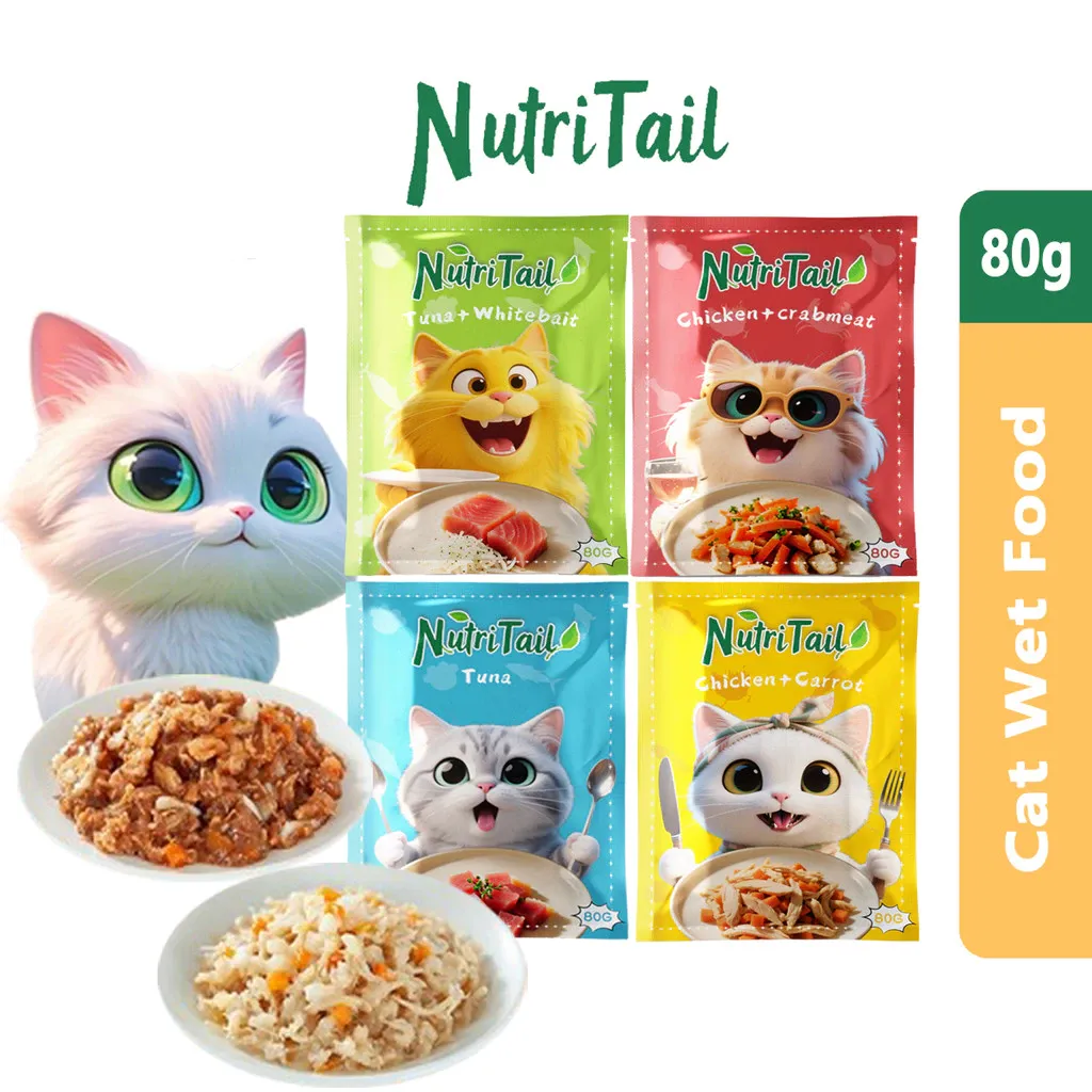 NutriTail Cat Wet Food 80g Real Meat Kitten Cat Food High Protein Cat Treat Pure Natural Cat Food
