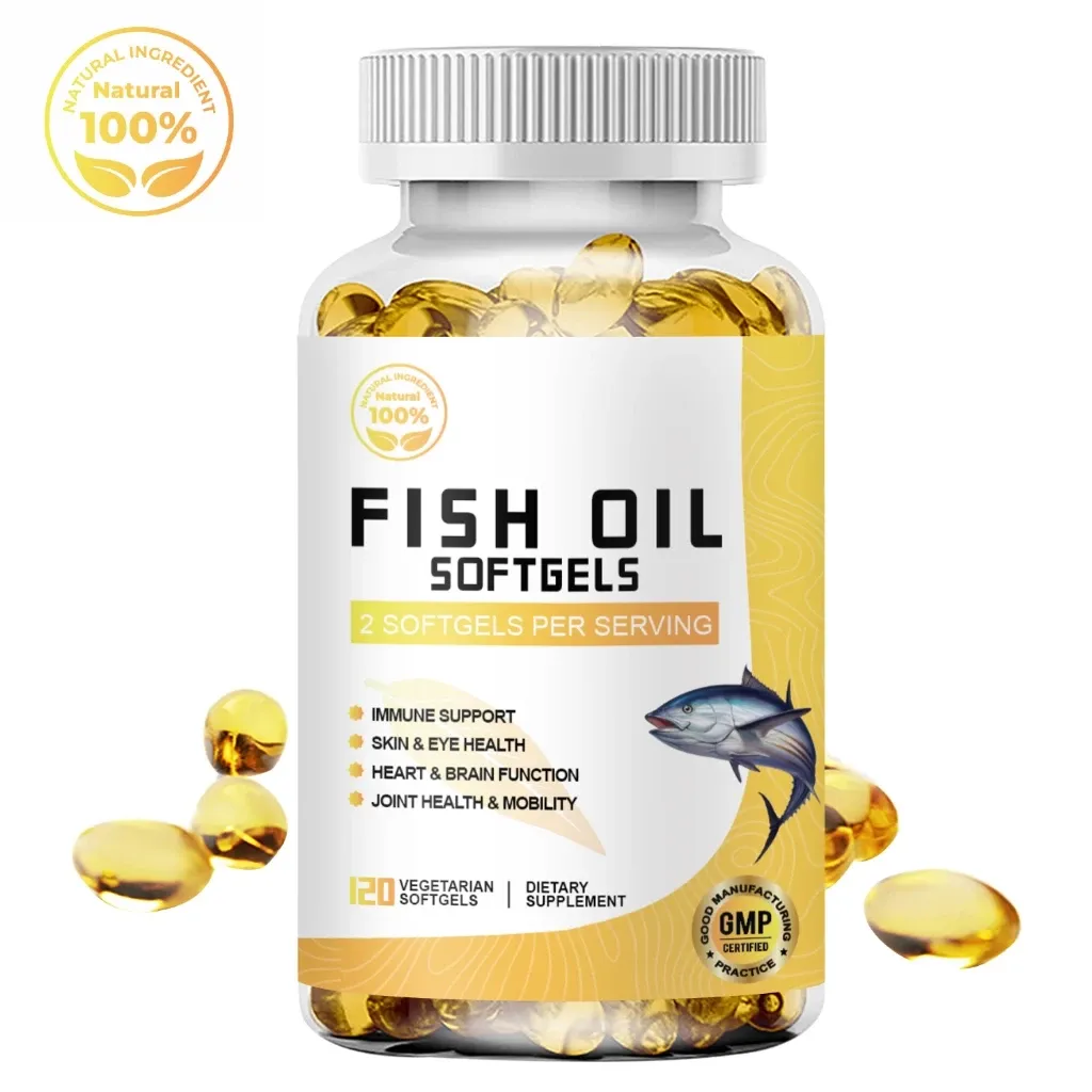 Omilay omega-3 fish oil capsules bottle, front view