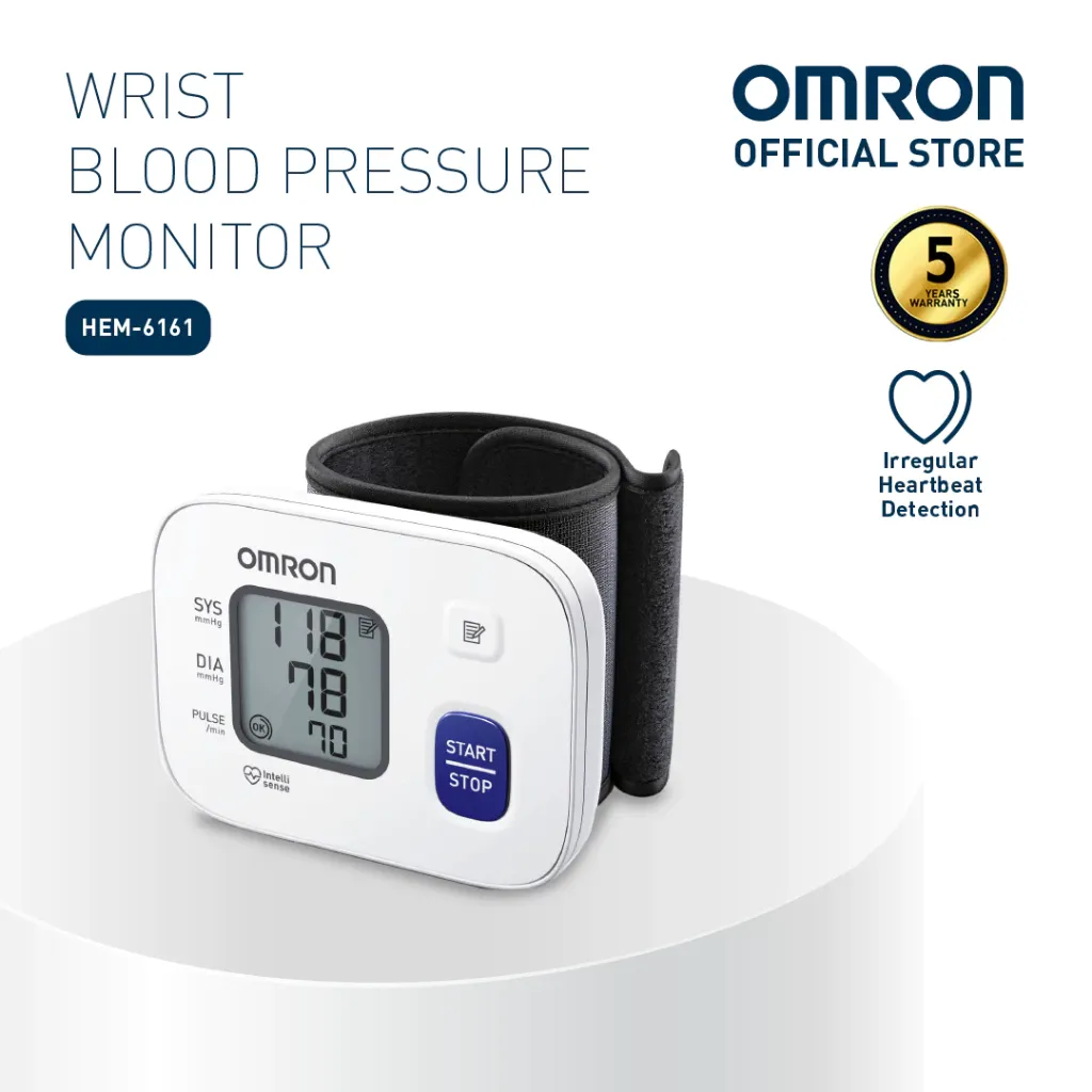 OMRON Automatic Wrist Blood Pressure Monitor HEM-6161 (Battery Operated)