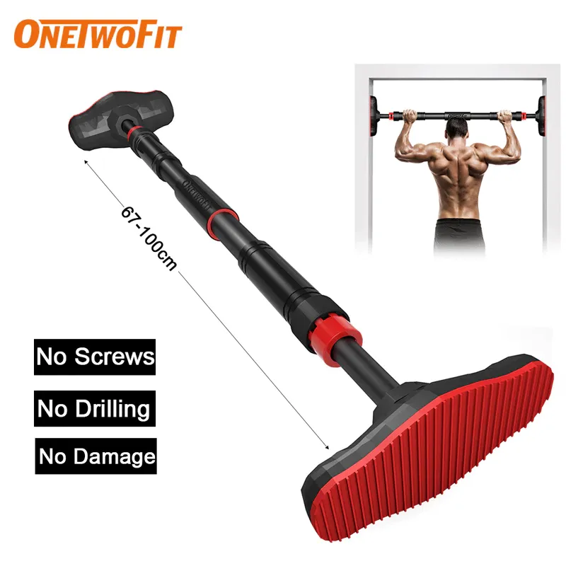 OneTwoFit adjustable door pull-up bar used as a floor push-up and sit-up anchor