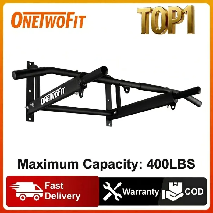 OneTwoFit OT05310 wall-mounted pull-up bar with four-hole plates, mounted on concrete