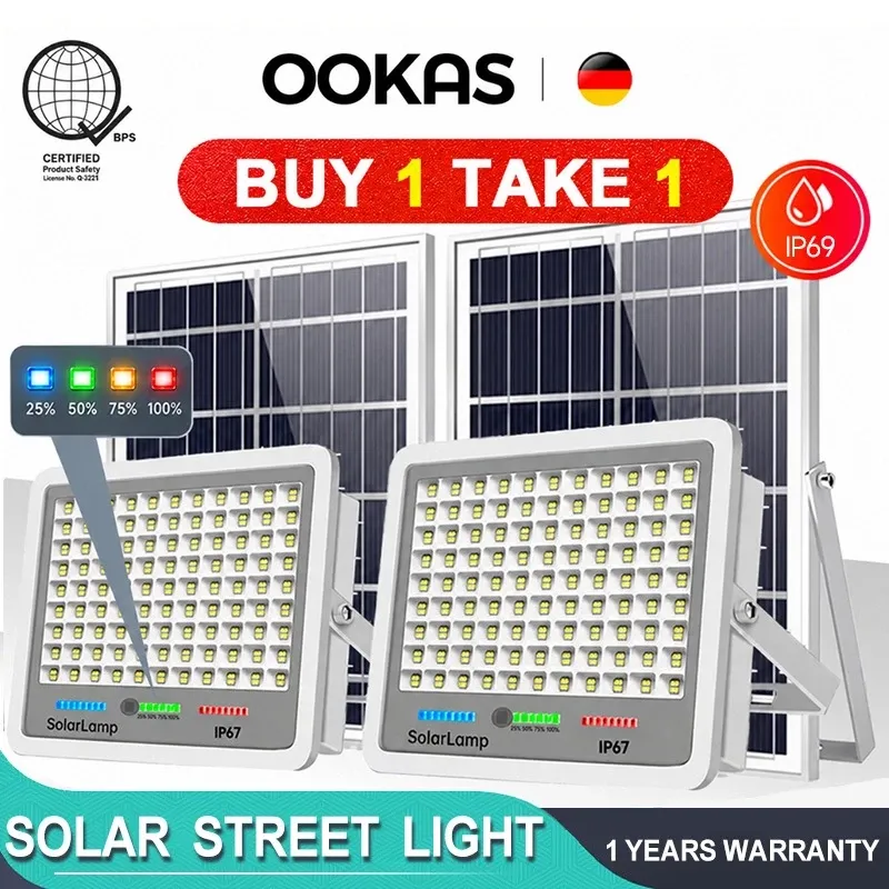 OOKAS 10X Highlight solar flood street light with integrated panel