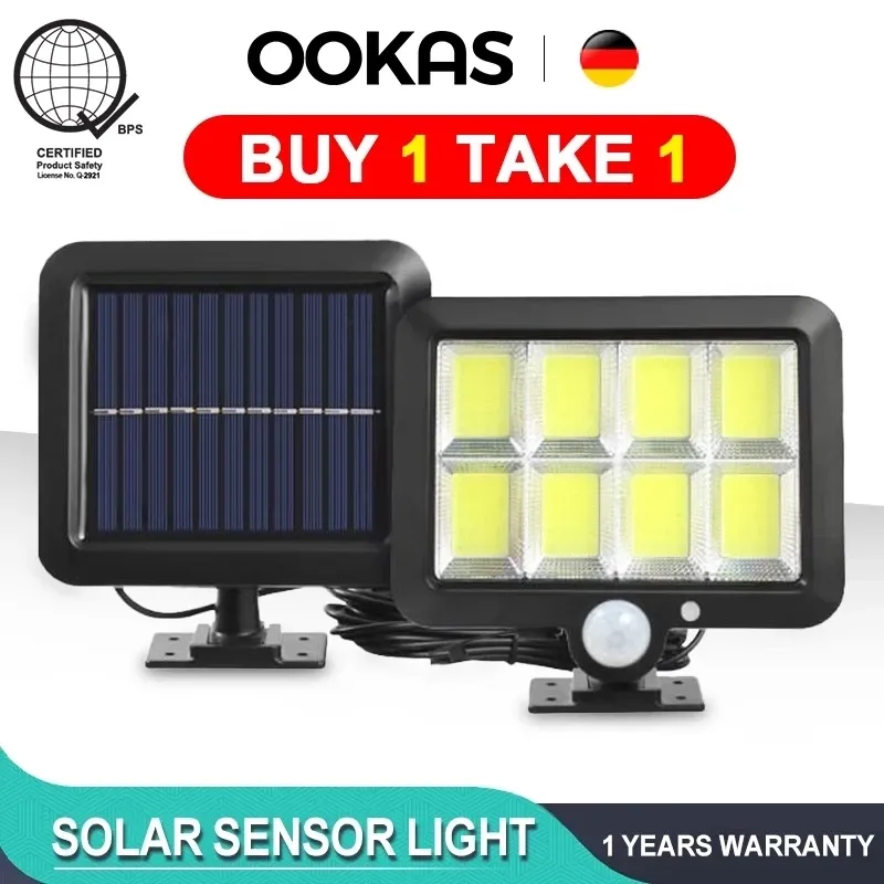 OOKAS 3-mode solar motion sensor wall lamp with integrated panel