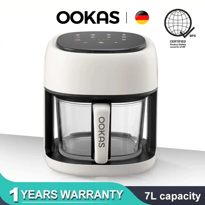 OOKAS 7L air fryer with visual glass window and digital touch screen