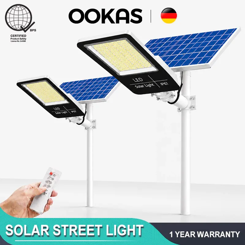 OOKAS IP67 solar street light with separate solar panel and motion sensor