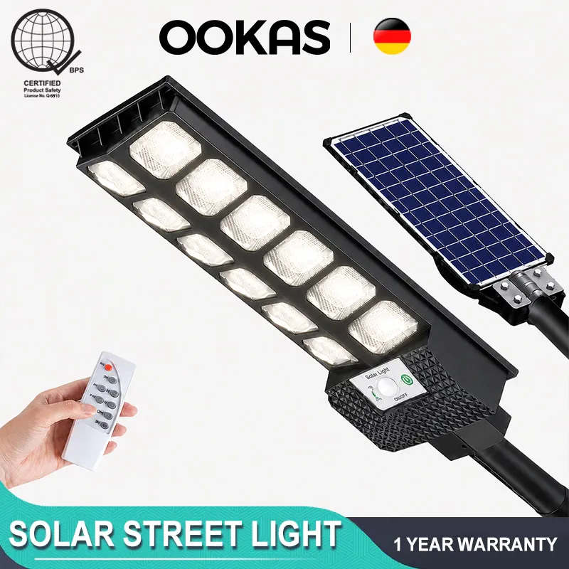 OOKAS solar sensor flood lamp with integrated solar panel on a compact housing