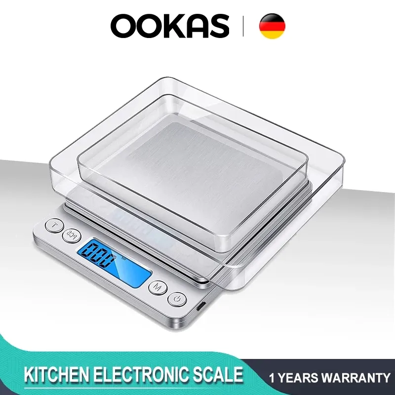 OOKAS digital food scale with weighing tray, product view