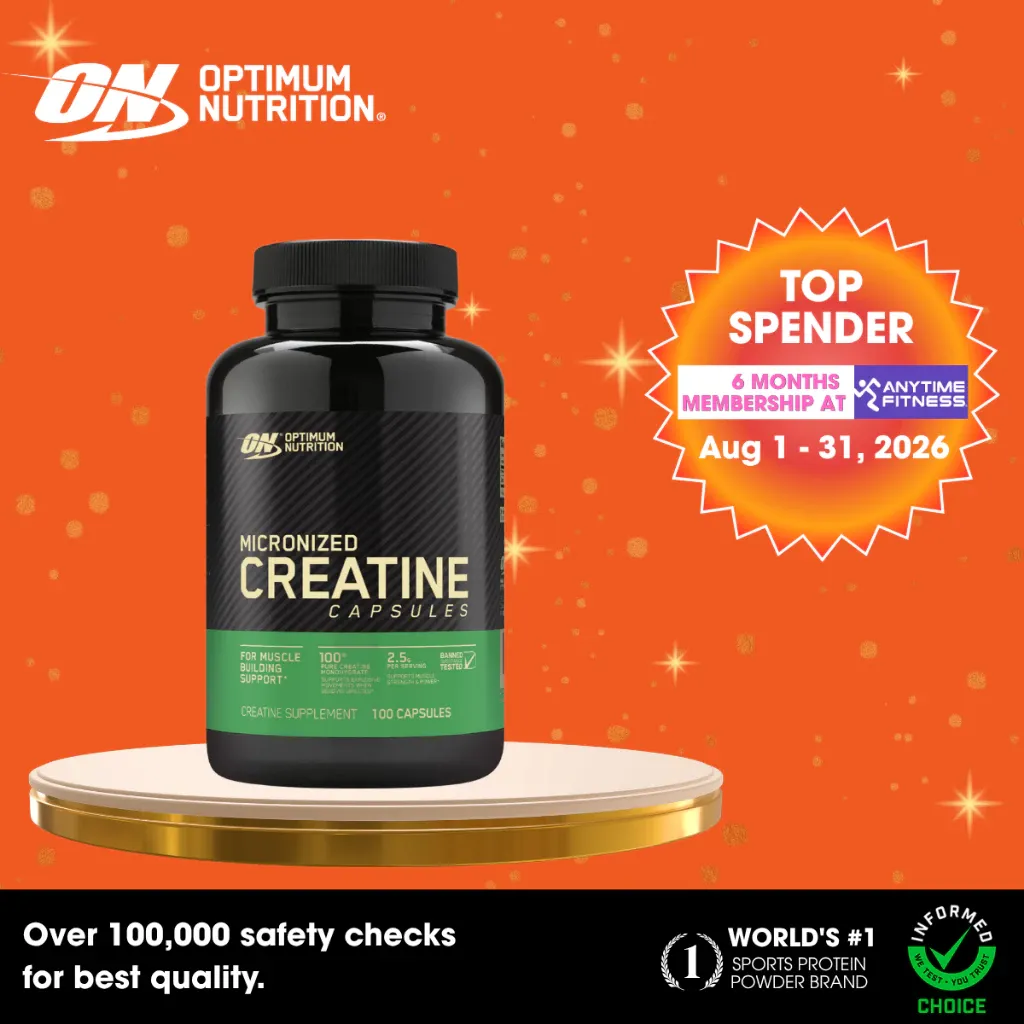 Optimum Nutrition Creatine Monohydrate capsules bottle, front label