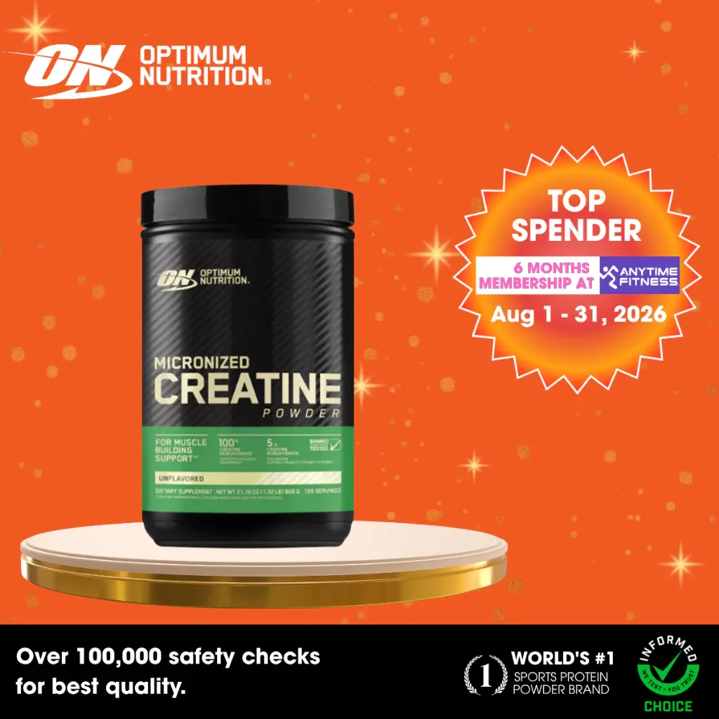 Optimum Nutrition Micronized Creatine Powder tub, front label