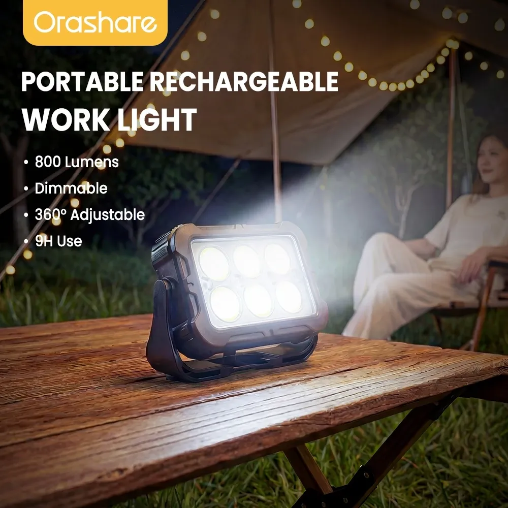 Orashare OL26 magnetic COB work light with solar panel, front view