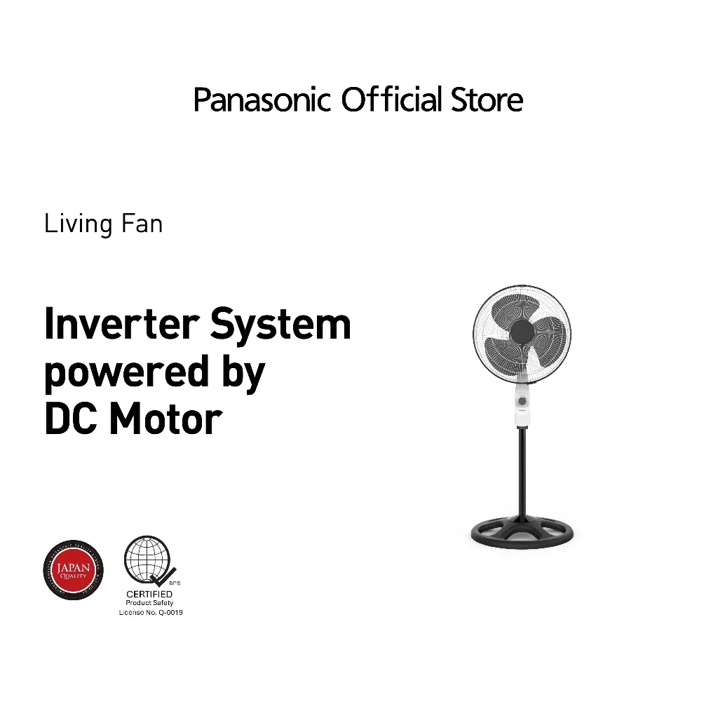 Panasonic F-409LS DC inverter living stand fan in white with rotary dial control, front view