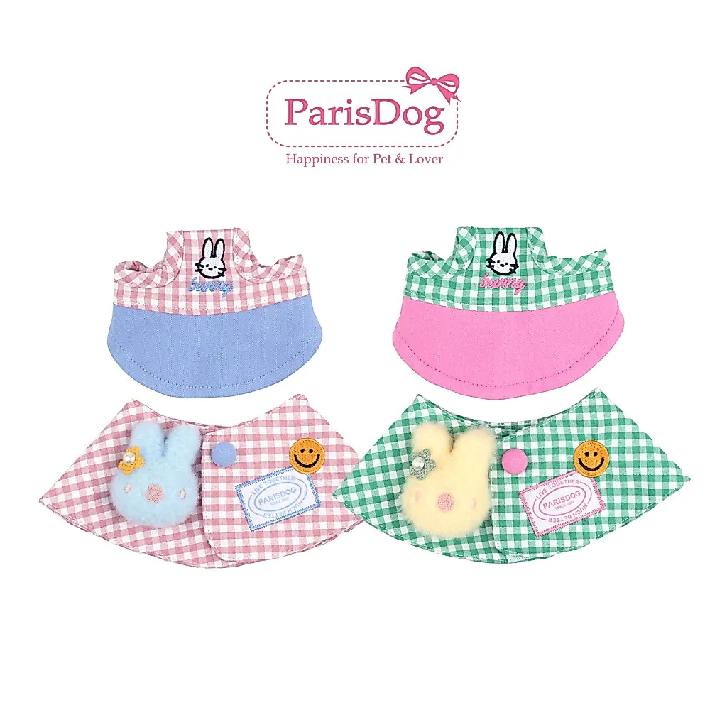 ParisDog Buddy gingham check cape and cap dog costume set with plush bunny charm