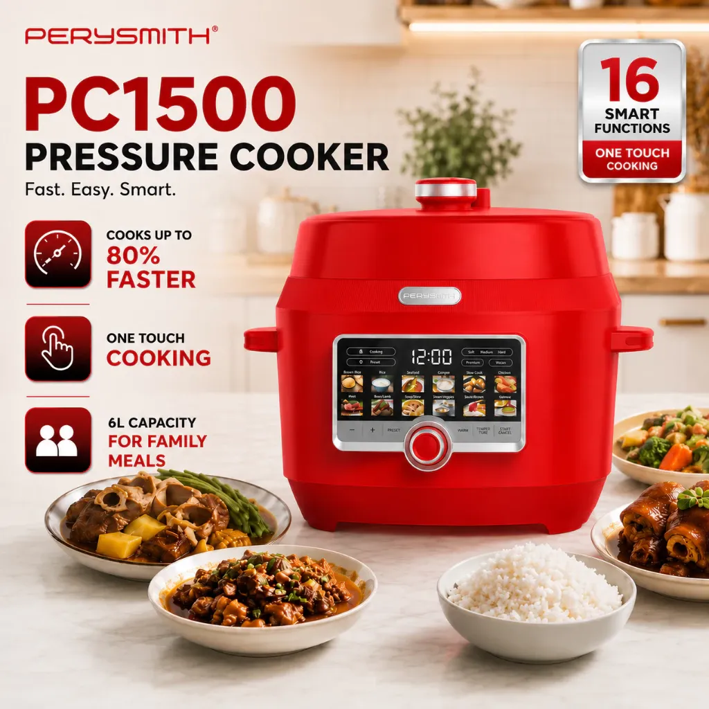 PerySmith PC1500 6L non-stick electric pressure cooker with control panel