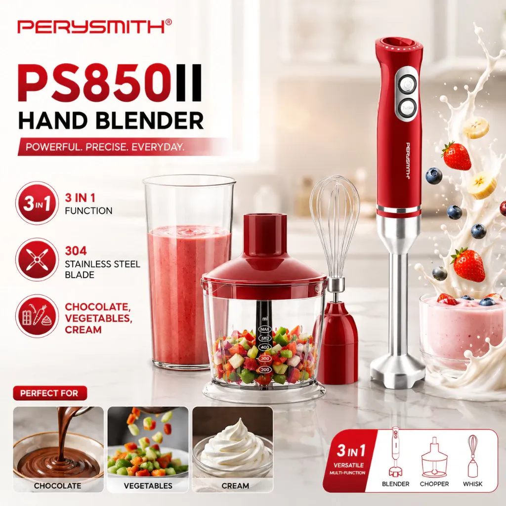 PerySmith PS850II 3-in-1 hand blender with chopper and whisk