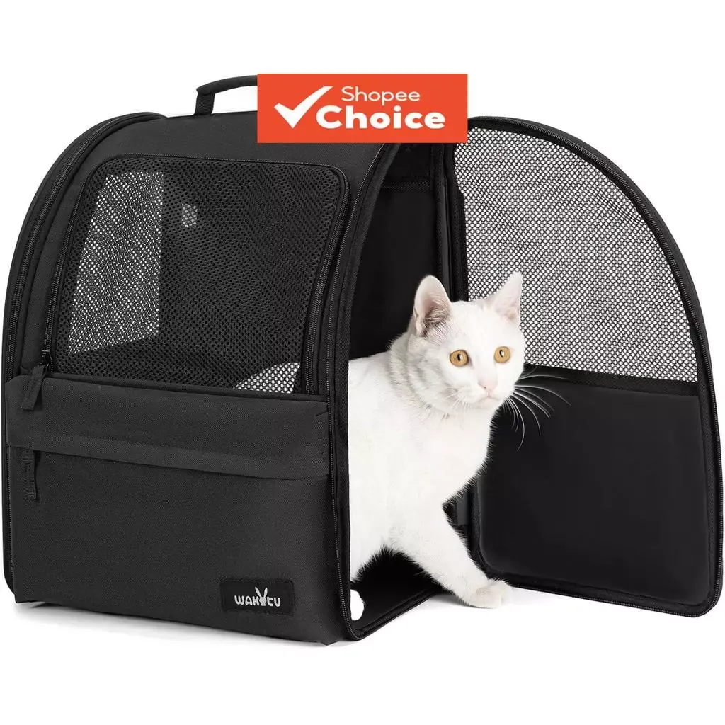 Black Pet Carrier Backpack, Stable Steel Wire Frame, 600D Oxford Travel Dog & Cat Bag
