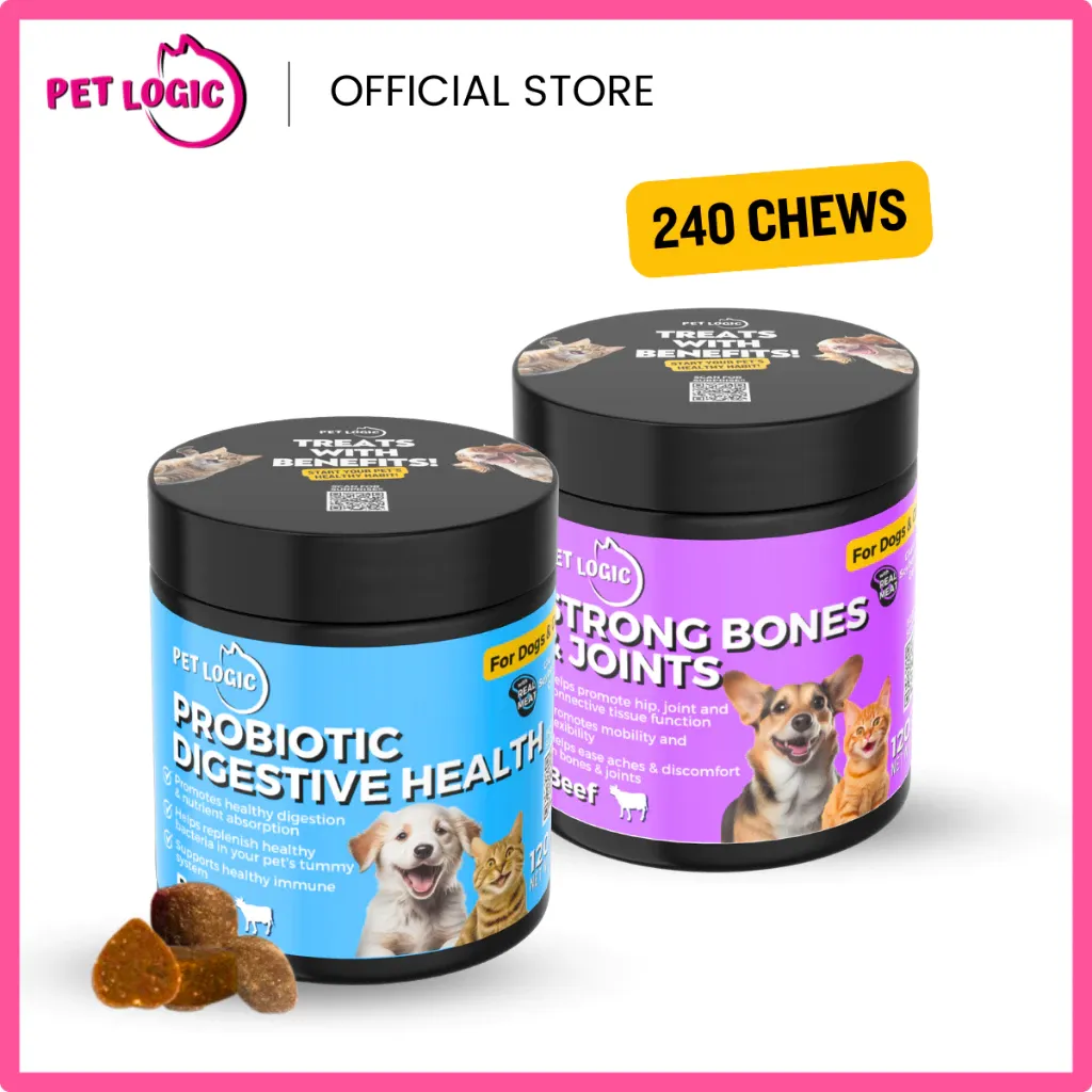 Pet Logic Probiotic Digestive plus Strong Bones and Joints dog and cat treats bundle, two packs