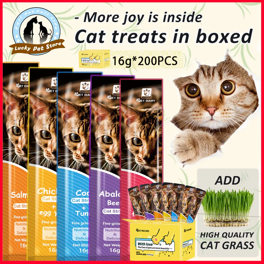 PET RECORD 200pcs Pet Cat Treats Snack Pets Cat Treat Kitty Strip Fresh Wet Food
