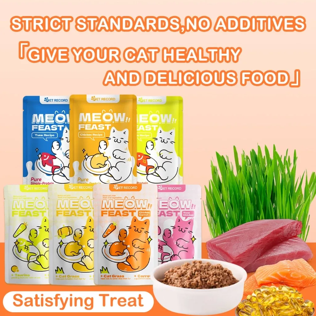 PET RECORD Cat Wet Food Real Meat Delish-Chicken Salmon Tuna Cat Food For Adult Cats And Kittens 90g