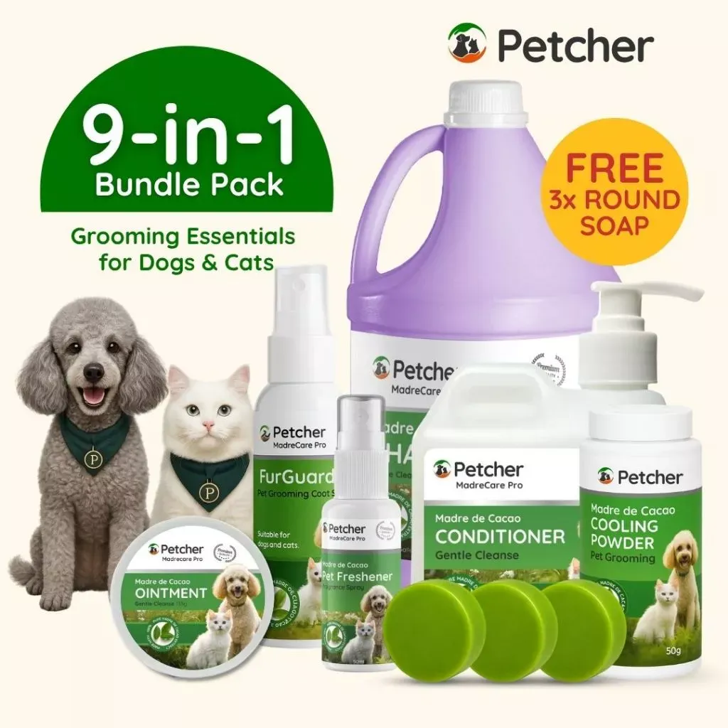 Petcher 9-in-1 Madre de Cacao Pet Shampoo and Hygiene Care Bundle for Dogs and Cats