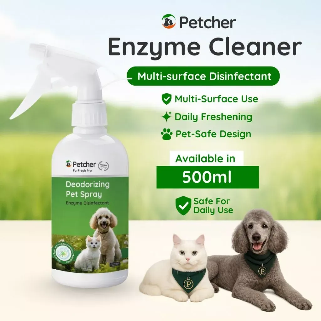 Petcher FurFresh Pro Deodorizing Pet Spray, 500ml enzyme disinfectant trigger bottle for urine cleanup