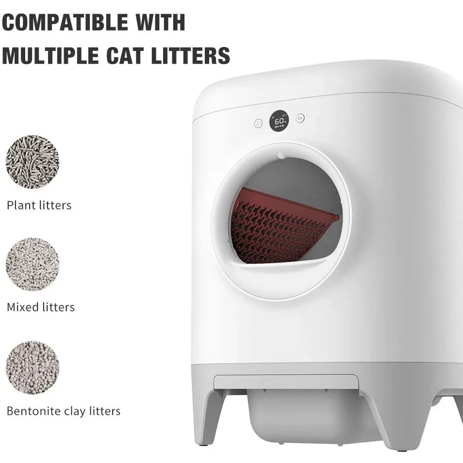 PETKIT Pura X self-cleaning cat litter box in white with cylindrical drum and OLED display, front view