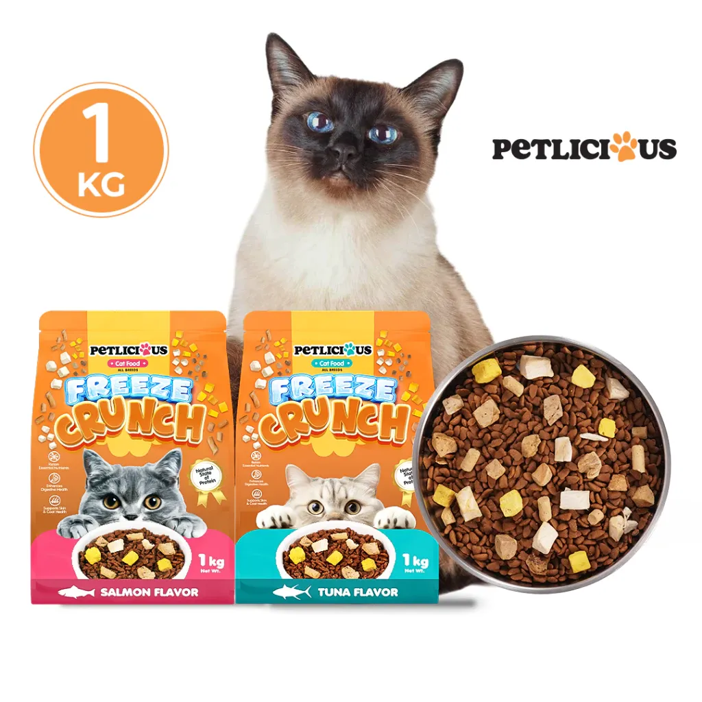 Petlicious Freeze Crunch Cat Dry Food with Freeze Dried topper Salmon and Tuna flavor 1kg Collection
